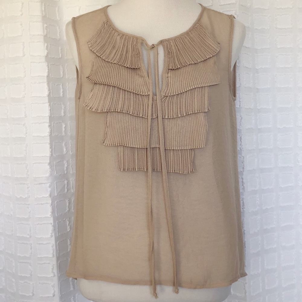 BCBGMAXAZRIA SLEEVELESS LINEN BLOUSE  SZ SM TAUPE